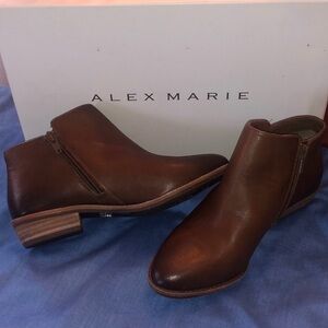 Alex Marie Brown Ankle Boots with Low Heel and Textured Leather